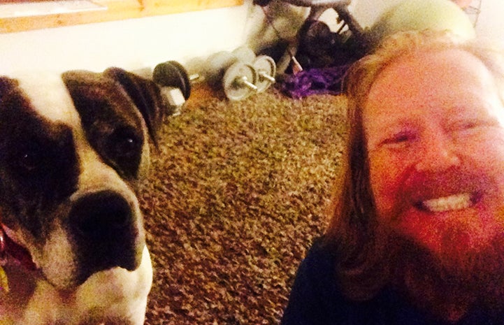 Selfie of Trevor Potter with Bubba his American bulldog