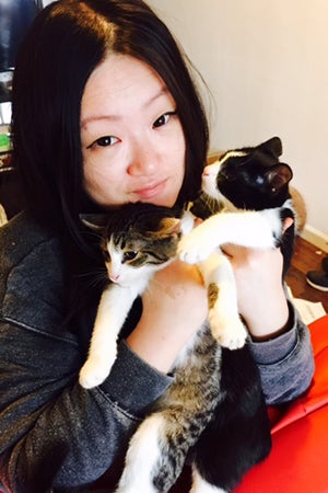 Mary Wang with foster kittens
