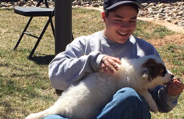 One of the Concord Academy student volunteers gets some puppy love