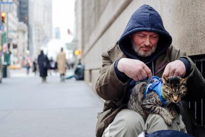 David Giovanni lives with his cat Lucky on the streets of New York City