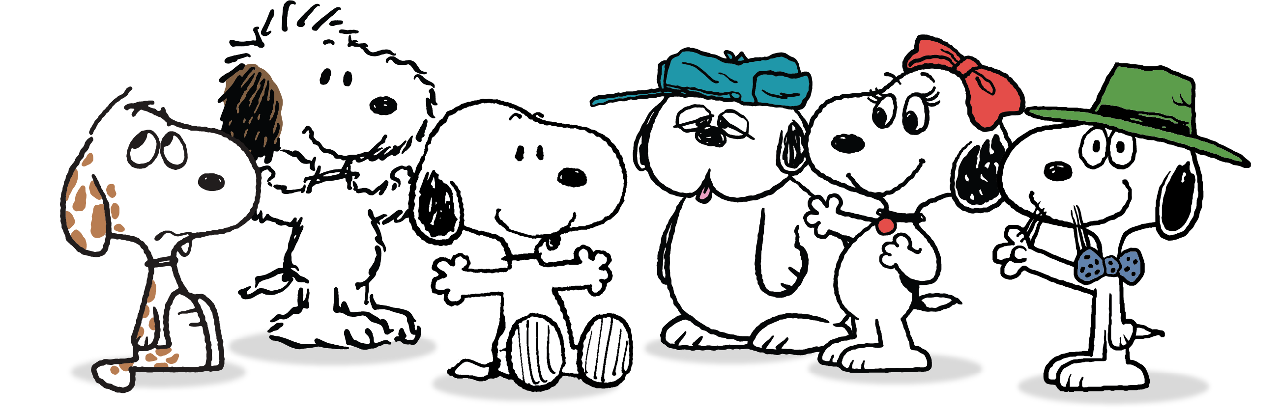Peanuts® characters Marbles, Andy, Snoopy, Olaf, Belle, and Spike