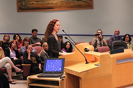 Elizabeth Oreck addressing a legislative group in California