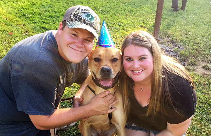 Today, Tyler the dog has his very own backyard, bucket of toys, and wonderful family