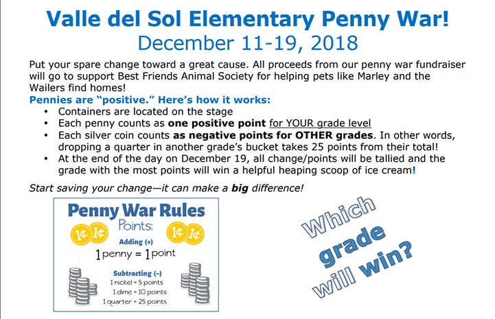 Flyer promoting the Valle del Sol Elementary Penny War