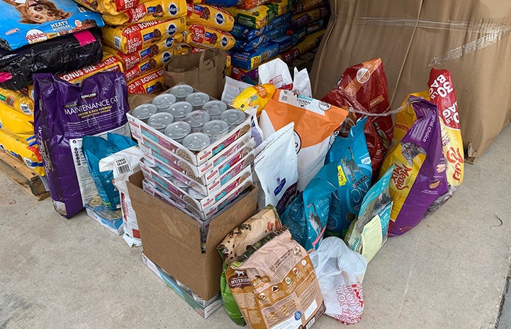 Pile of pet food donations