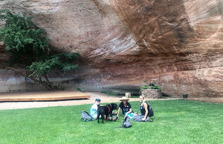 Jen and her family with a dog at Angels Landing