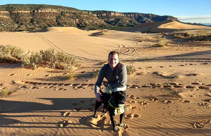 Jeff and Chili the dog at Coral Pink Sand Dunes park