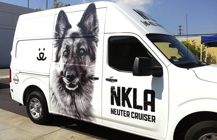 NKLA van with a German shepherd graphic on its side