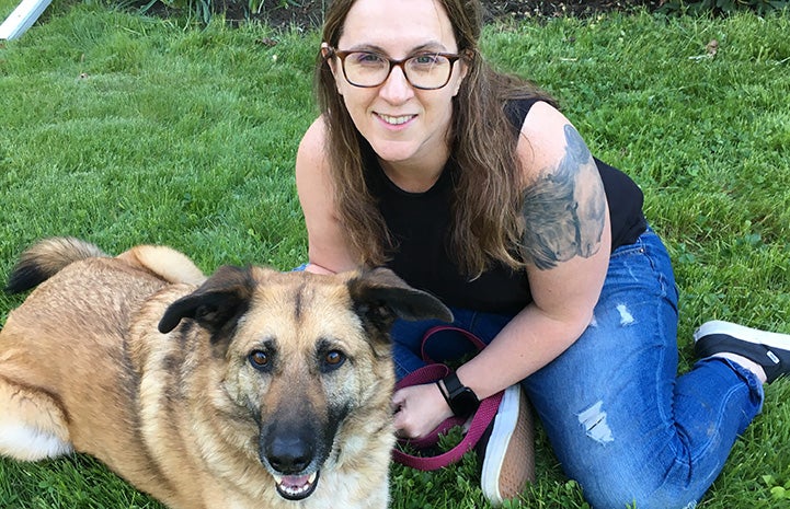 Amy with Polly her adopted German shepherd dog