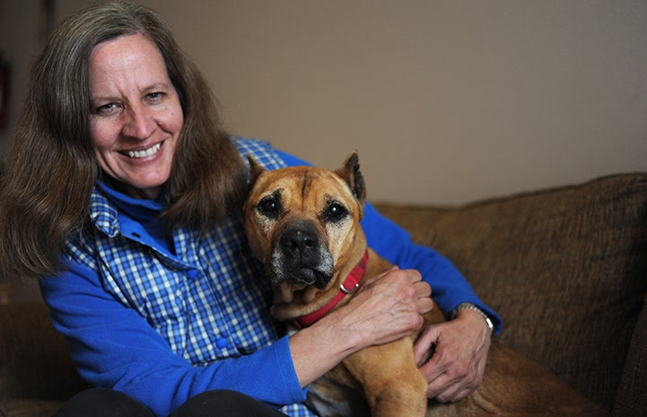 Adopter Amy Egger with Georgia the Vicktory dog