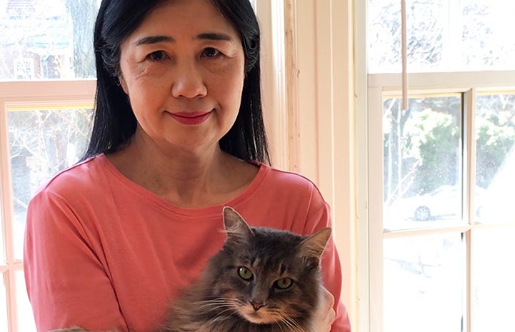 Kyoko Bruguera with foster cat O'Malley 