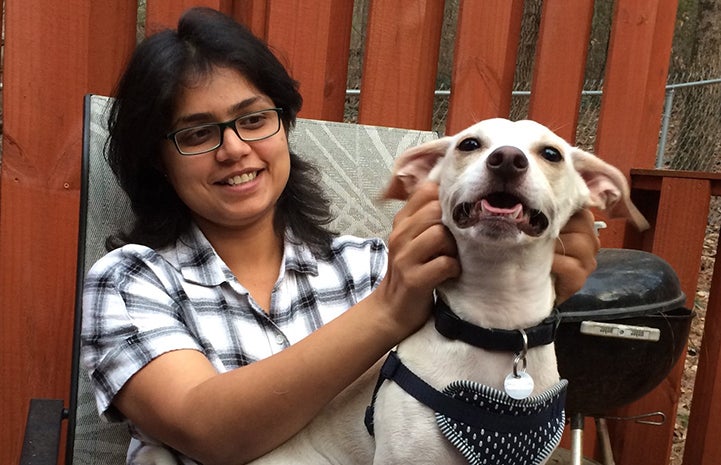 Volunteer Swarnima Singh with her dog Brodie