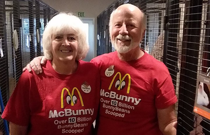 Two Bunny House volunteers wearing specially made T-shirts