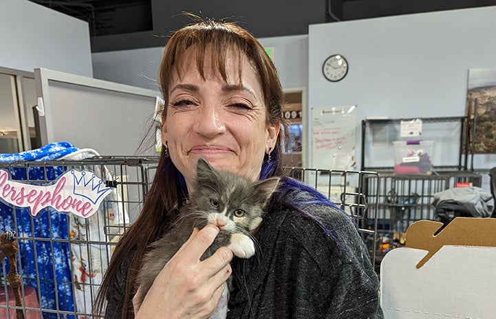 Melissa holding Persephone the kitten