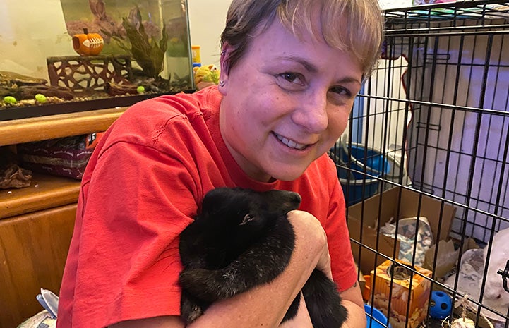 Laura holding Vader the rabbit