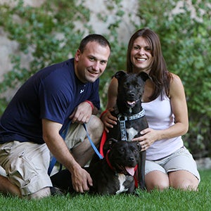 Cherry the Vicktory dog with his new adoptive family