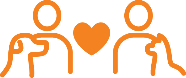 people icon with dog, cat, and heart