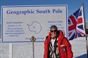 Dr. Julie Palais at the South Pole in Antarctica