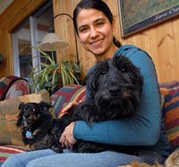Willa the Scottish terrier rescued from a puppy mill in her foster home with Michelle and another dog