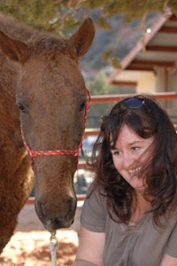 Brown horse and a woman