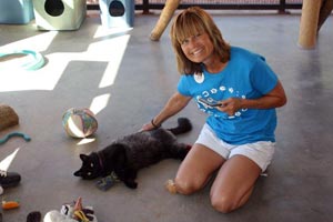 Karen Ayer in Cat World at Best Friends Animal Sanctuary
