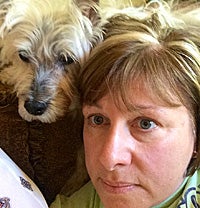 Lilly the Skye terrier mix with Maureen her adoptive mom