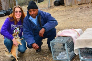 Rebecca Sass-Crews with Mohawk trapping cats for TNR