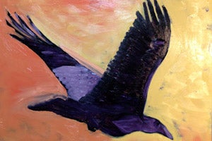 Cyrus Mejia's painting of a raven at sunset