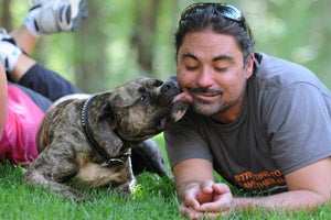 Alfie the Best Friends Guardian Angel program dog with caregiver Haven