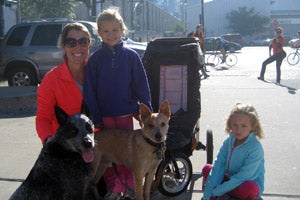 Courtney Rhein strutted with her children, Syndey and Sophie, with their dogs Biscuit and Walter. 
