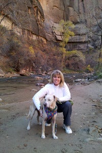 Texan Tammy Dalton with Marshmallow the dog in the Grand Canyon