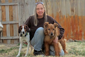 Teresa with her two dogs, Rogue and Talina