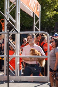 Bill Berloni and Trixie the small dog at Strut Your Mutt in New York City
