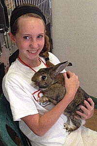 Emily with Snickers the rabbit