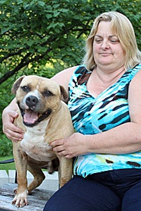 Gale and Farnsworth the dog who was rescued from a dogfighting ring