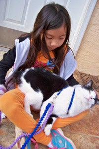 Violet Schultz with Bob the cat at Best Friends Animal Sanctuary