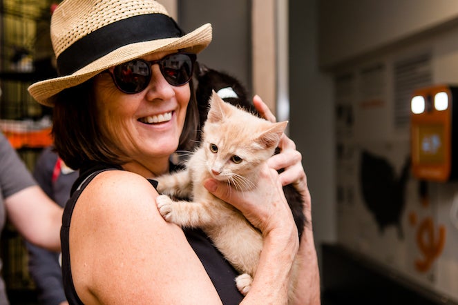 Woman holding her adopted kitten