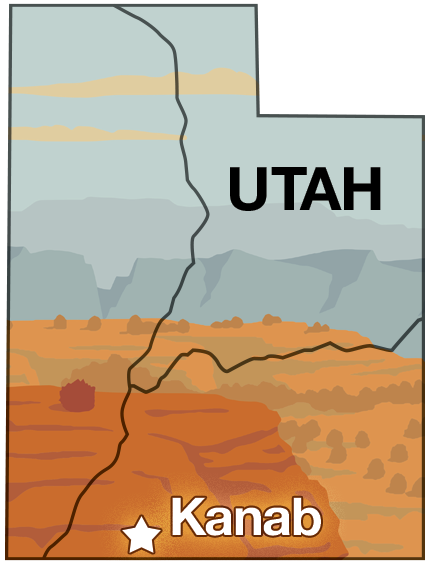 Graphic of Utah state highlighting town of Kanab