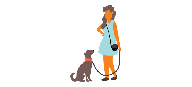 Illustration of person walking a dog on a leash