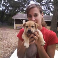 Andie holding tan puppy