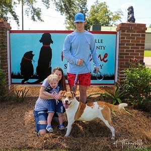 Dog with couple and child