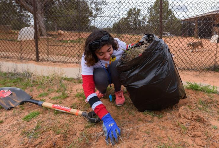Smiling person clean up weeds