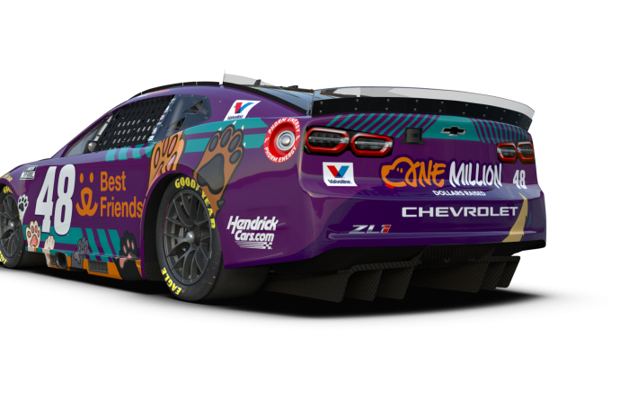 The new 2026 paint scheme for Alex Bowman's No. 48 Ally Chevrolet Camaro, featuring One Million Dollars Raised on the back