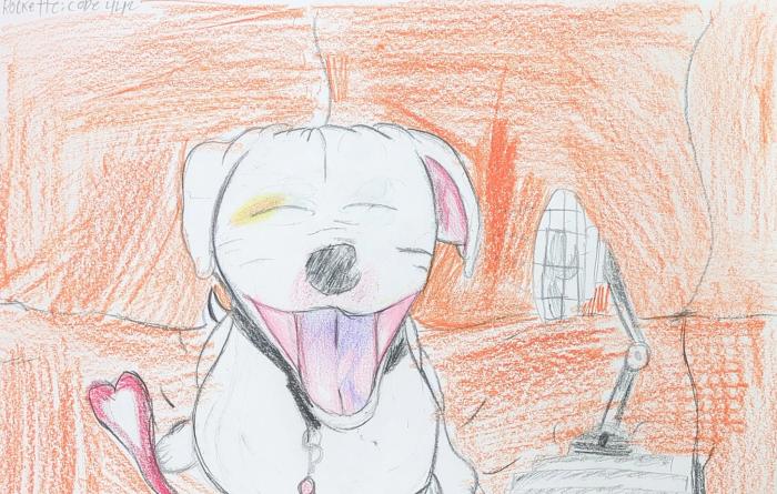 Student drawing of Rockette the dog