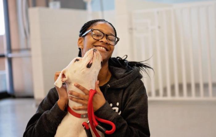 Dog licking person's face