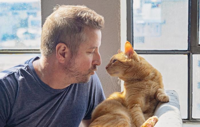 Person nose-to-nose with an orange cat