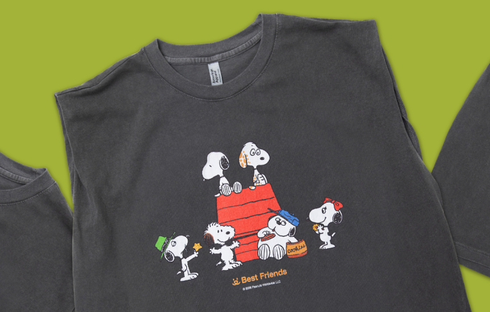 Best Friends & Peanuts gray tank on green background