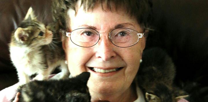 Karen, who has made Best Friends the beneficiery of her will, with kittens
