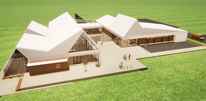 Rendering of the outside of the Best Friends Pet Resource Center to be built in Bentonville, Arkansas