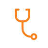 Orange line icon of a stethoscope